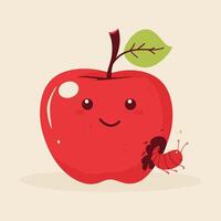 A jolly red apple with a tiny worm vector