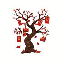 A decorated tree with red envelopes vector