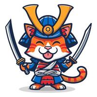 samurai cat character vector