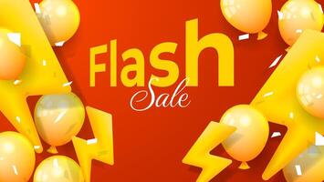 flash sale banner design with 3d bolts and balloons vector