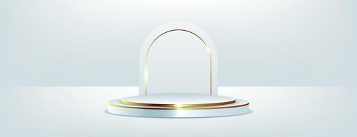 3d white podium with golden lines. luxury display product presentation vector