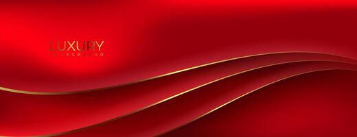 red fabric background with golden wavy lines vector