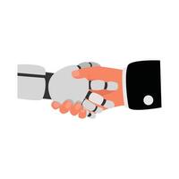 Robot and human hands holding in a handshake vector