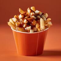Canadian Poutine, French Fries with Cheese Curds and Gravy photo