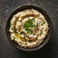 Homemade Creamy Baba Ganoush, Levantine Eggplant Dip, Vegan Appetizer Recipe photo