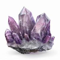 Stunning Purple Amethyst Crystal Cluster on White Background photo