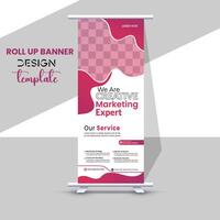 Modern Roll Up Banner With Red Ribbon Design vector