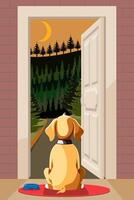 pet dog sitting with from the back and waiting for its owner flat cartoon illustration isolated on white background vector