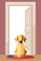 pet dog sitting with from the back and waiting for its owner flat cartoon illustration isolated on white background vector