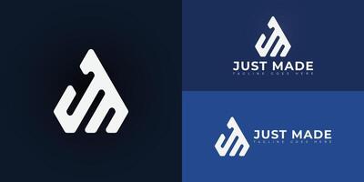 Abstract initial letters JM or MJ logo in white color isolated on multiple background colors. The logo is suitable for construction company logo design illustration inspiration templates. vector