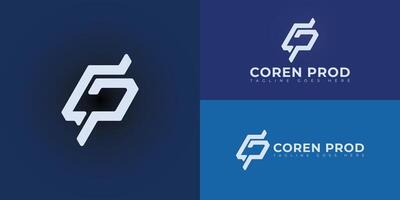 Abstract initial letters CP or PC logo in soft blue color isolated on multiple background colors. The logo is suitable for business and consulting logo design illustration inspiration templates vector