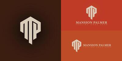 Abstract initial hexagon letters MP or PM logo in gold color isolated on multiple background colors. The logo is suitable for real estate and construction company logo design illustration vector