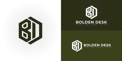 Abstract initial hexagon letters BD or DB logo in green color isolated on multiple background colors. The logo is suitable for property and real estate company logo design illustration vector
