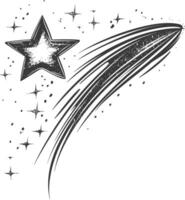 shooting star with engraving style black color only vector