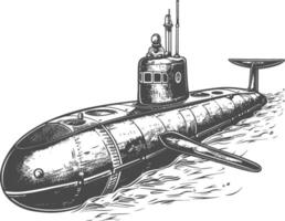 submarine with engraving style black color only vector