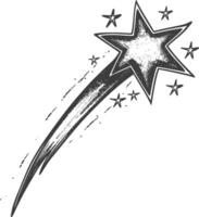 shooting star with engraving style black color only vector