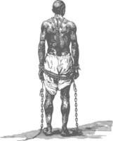 man slave with shackle full body with engraving style black color only vector