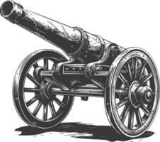 vintage old cannon with engraving style black color only vector