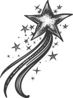 shooting star with engraving style black color only vector