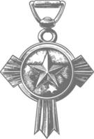 war medal of honor with engraving style black color only vector