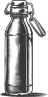 water bottle with engraving style black color only vector