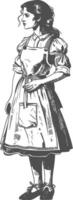 woman in apron with engraving style black color only vector