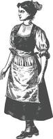 woman in apron with engraving style black color only vector