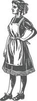 woman in apron with engraving style black color only vector