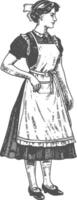 woman in apron with engraving style black color only vector