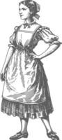 woman in apron with engraving style black color only vector