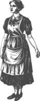 woman in apron with engraving style black color only vector