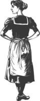 woman in apron with engraving style black color only vector