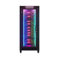 Rack of Servers in Data Centers in Neon Light on Transparent Background png