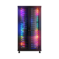 Rack of Servers in Data Centers in Neon Light on Transparent Background png