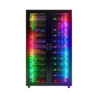 Rack of Servers in Data Centers in Neon Light on Transparent Background png