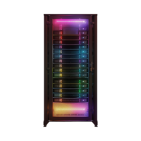 Rack of Servers in Data Centers in Neon Light on Transparent Background png