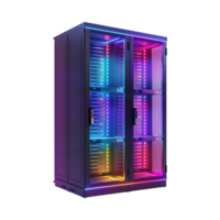 Rack of Servers in Data Centers in Neon Light on Transparent Background png