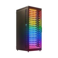 Rack of Servers in Data Centers in Neon Light on Transparent Background png
