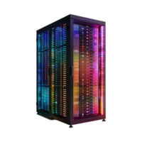 Rack of Servers in Data Centers in Neon Light on Transparent Background png