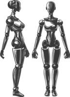 woman mannequin with poses with engraving style black color only vector
