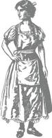 woman in apron with engraving style black color only vector