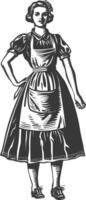 woman in apron with engraving style black color only vector