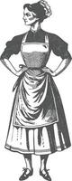 woman in apron with engraving style black color only vector
