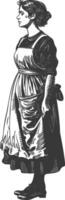 woman in apron with engraving style black color only vector