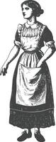 woman in apron with engraving style black color only vector