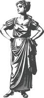 woman in apron with engraving style black color only vector