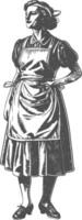 woman in apron with engraving style black color only vector