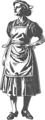 woman in apron with engraving style black color only