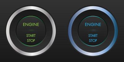 Green and Blue lighting engine start stop button vector