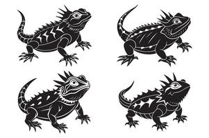 Bundle set of cutout chameleon black and white color silhouette set isolated on white background vector